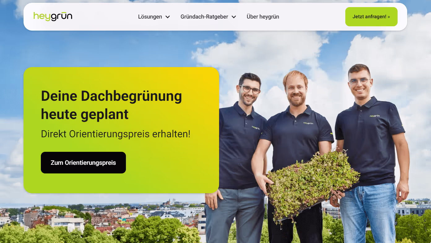 HeyGrun green roofing website built in Webflow