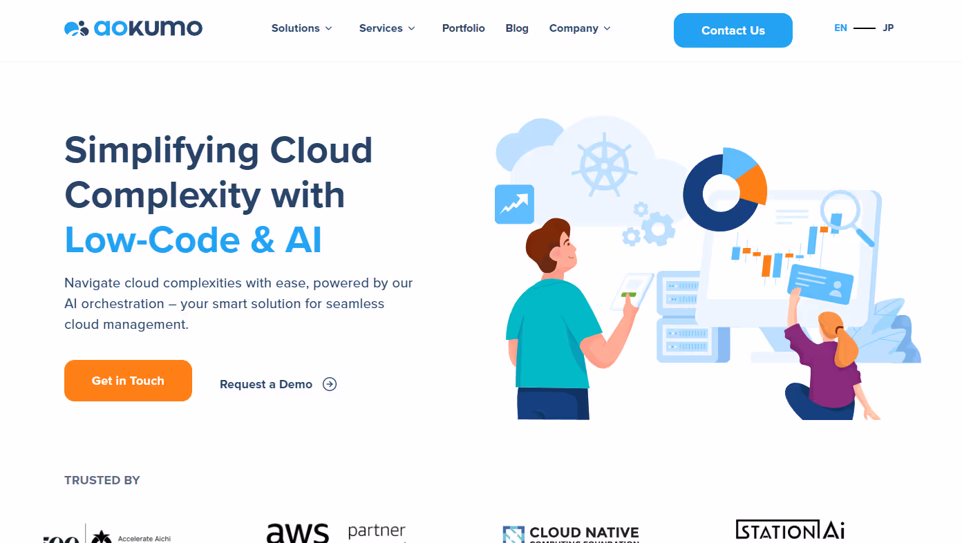 Aokumo cloud management platform website built in Webflow