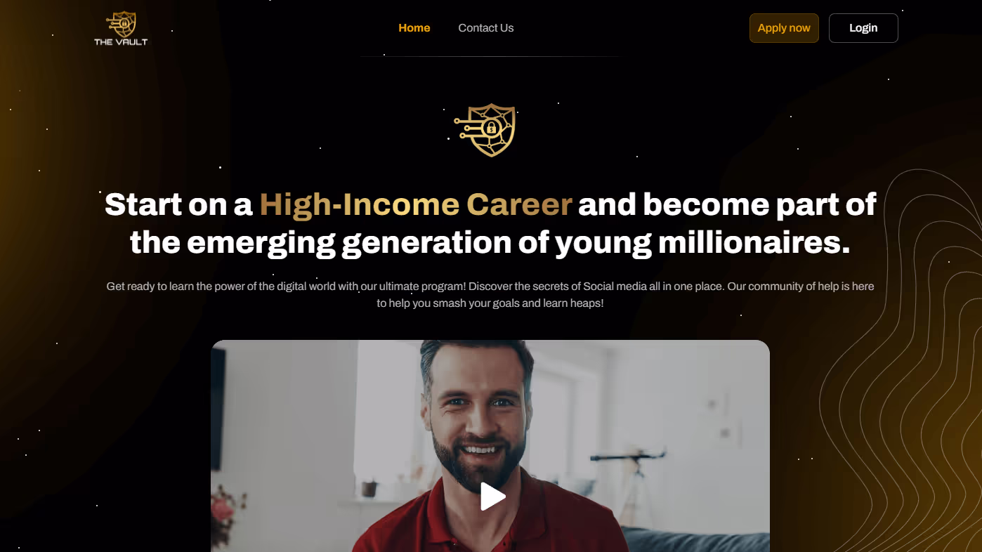 The Vault education platform website built in Webflow